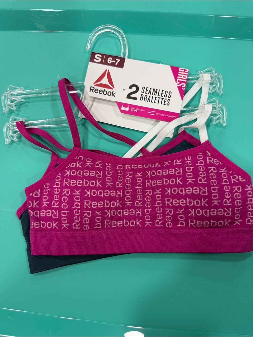Reebok Girls' Seamless Bandeau Bralettes - Magenta & White (2-Pack)
